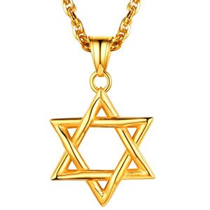 U7 Rounded Radians Hexagram Pendant Necklace Gold, Resizable 22" Singapore Chain, Jewish Magen Gift, 18K Gold Plated Stainless Steel Israel Judaism Hebrew Jewish Jewellery For Men Star of David Necklace