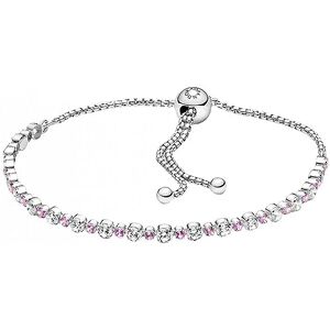 Pandora Timeless Rhodium plated sterling silver slider bracelet with clear cubic zirconia and synthetic pink sapphire, 2
