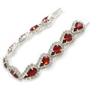 Avalaya Party/Birthday/Wedding Red/Clear Diamante Teardrop Element Bracelet In Silver Tone Metal - 17cm Long