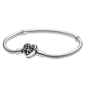 Pandora Family Tree Heart clasp snake chain bracelet, 21