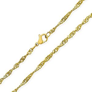 Bling Jewelry Unisex Thin 2.5MM Singapore Twist Rope Chain Necklace For Women Yellow Gold Plated Stainless steel 16 Inch