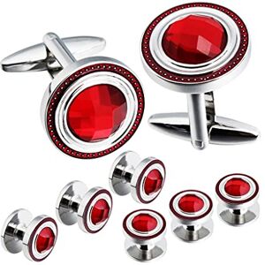 Cafiedr Men's Tuxedo Shirt Crystal Cufflinks and Rivets Set with Gift Box Pair of Cufflinks with 6 Rivets (Color : B, Size : Same size) (B Same size) (A Same size)