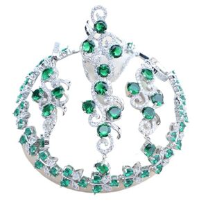 BAFAFA 925 Sterling Silver Bridal Jewelry Sets For Women Green Zircon Stones Bracelets Earrings Rings Pendant Wedding Necklace Set (Color : 4PCS-Green, Size : 10)