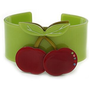 Avalaya Red, Light Green Austian Crystal Cherry Acrylic Cuff Bracelet - 19cm L