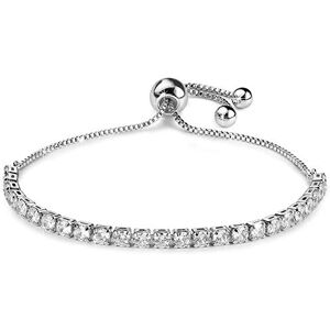 OTOTEC Tennis Bracelet Cubic Zirconia Classic Slim Style Adjustable Silvery Friendship Brass Chain for Women Girlfriend