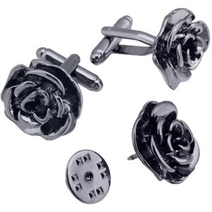 Aotiwe Wedding Cufflinks, Cufflinks Mens Set Roses Black Set Brass Men Anniversary Jewelry