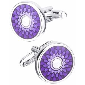 Asdchzen Mens Cufflinks Shirt Cuff Round Purple Enamel Flower Cufflinks Accessories