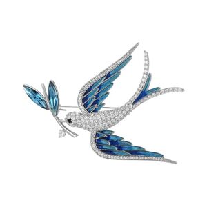 Xingxingdiandeng Blue Enamel Rhinestone Swallow Brooch Pins for Women Elegant Dress Accessories Wedding Christmas Birthday Jewelry Gift