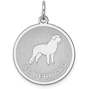 Jewelryweb 925 Sterling Silver Solid Faceted Engravable Laser Etched St. Bernard Disc Charm Pendant Necklace Measures 26x19mm Wide Jewelry for Women