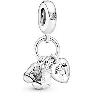 Pandora Moments Women's Sterling Silver Baby Bottle and Shoes Cubic Zirconia Dangle Charm for Bracelet, No Box