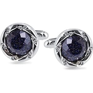 Temkin Cufflinks Men's Crystal Jewelry Wedding Gift Starry Sky Stone Round Cufflink Accessories (D 17mm)