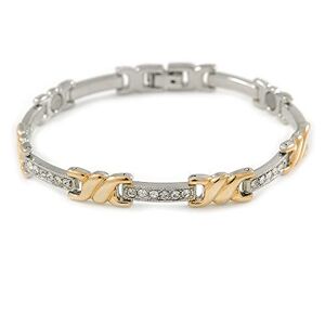 Avalaya Two Tone Plated Alloy Metal Clear Crystal Ladies Bracelet/ 19cm Long (Large Size)