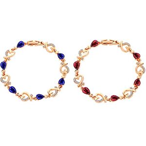 Zunedhys 2x Crystal Bracelet Bangle Love Valentine's Day Wedding Bridal Jewelry Cut Flowers and Diamonds Red & Blue