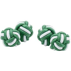 Classic Elastic Silk Knot Cloth Cufflinks in Green aand White Stripes