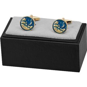 Asdchzen Round Gold Cufflinks Men'S Shirt Cufflinks Blue Enamel Night Sky Star Cufflinks (Cufflinks With Box C)