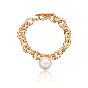 Katiak Personalized Bracelet,Women's Vintage Bracelet Large Imitation Pearl Pendant Bracelets Ladies Girls Personality Punk Style Jewelry (Color : Gold)