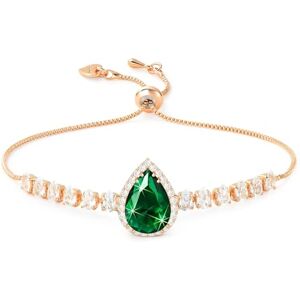 Linawe Emerald Green Crystal Diamond Bracelet for Women, Rose Gold Chain Charm Bracelet, Rhinestone Birthstone Moissanite Cubic Zirconia Bracelet Set, Prom Wedding Preppy Jewelry