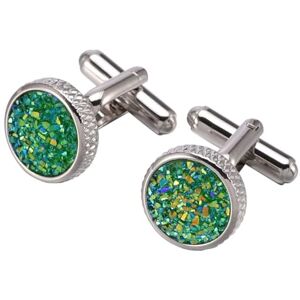 ANAZOZ Cuff Link for Men Silver Green,Cufflink Men Copper Round Shaped Mens Silver Green Cufflinks