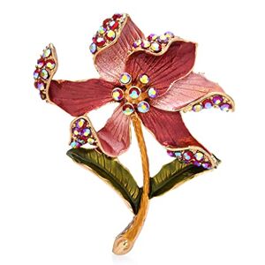 Shoukaii Red Enamel Flower Brooches for Women Lady Rhinestone Flower Office Party Brooch Pin (Color : A, Size