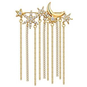 Wippwer Pin Jewelry Gifts for Women Ladies Fashion Elegant Accessories Stars Moon Inlaid Crystal Long Tassel Brooch Luxury Wedding Banquet Brooch Jewelry Brooches & Pins