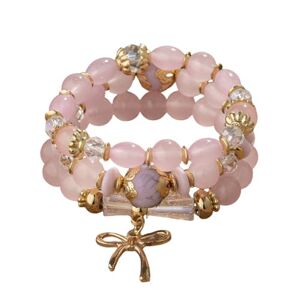 Yazilind Jewelry Limited YAZILIND Bohemian Beach Bracelet Multi-layer Imitation-crystal Beads Beaded Chain Bracelets Handmade Ethnic Elastic Jewelry for Women Girls(Pink)