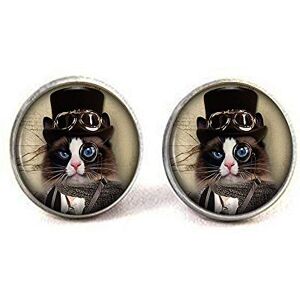 gaoxiang Steampunk Black and White Cat Cufflinks, Vintage Animal Jewellery for Womenry Blue Purple Pink