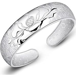 VekkEr sterling silver bracelet,925 silver bracelet,Women 925 Sterling Silver Bracelet Vintage Chinese Lotus Cuff Bangle Hand Carve Bracelet Ladies Silver Jewellery