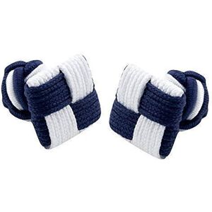 Funky Cufflinks~com Square End and Round Silk Knot Cloth Cufflinks in Navy and White Pattern