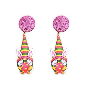 Junhasgood Small Hoop Earrings Set Easter Earrings Gnome Egg Cute Cartoon Earrings Acrylic Jewelry Rabbit Earrings Fun Earrings for Women (b-A, One Size)
