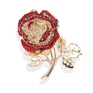 Shoukaii Brooch Pins for Women Flower Brooch Red Crystal Glass Clothes Scarf Decor Fashion Pin Gift