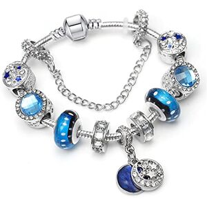 ONDIAN Bracelets for Womens Bracelet Starry Lady Alloy Bracelet DIY Star Moon Pendant Glass Bead Bracelet for Birthday (Color : Blue, Size : 20cm)