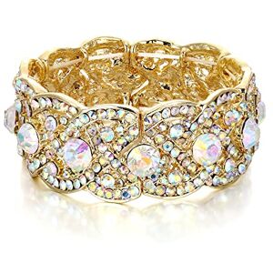 Ever Faith Austrian Crystal Costume Jewelry Art Deco Elastic Stretch Bracelet Iridescent Clear AB Gold-Tone