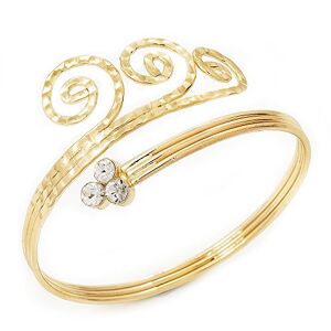 Avalaya Gold Tone Textured Crystal 'Twirly' Upper Arm Bracelet Armlet - 28cm Long - Adjustable