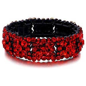 Ever Faith Round Crystal Wedding Vintage Style Floral Stretch Bracelet for Women Red Black-Tone