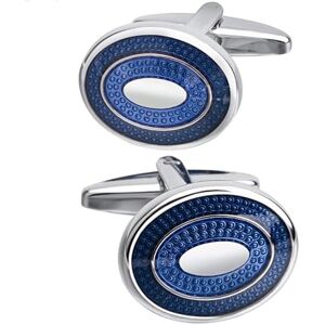 Bawho Men's French Cufflink Bussiness Cufflinks for Mens Shirt Oval Blue Enamel Cuff Buttons