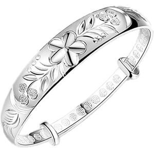 Meqix Bracelets for womens,silver bracelet,Women 925 Silver Bracelet Hand Carve Flower Vine Adjustable Cuff Bangle Friendship Bracelet Ladies Silver Jewellery