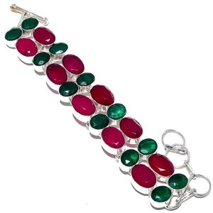 VACHEE Green Skoda Mine Emerald Red Kashmir Ruby Multi-Stone Handmade Heavy Bracelet 7-9" For Girls Women 925 Sterling Silver Plated Jewelry From 2207