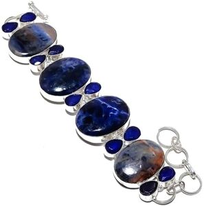 VACHEE Blue Sodalite, Blue Dyed Sapphire Multi-Stone Handmade Heavy Bracelet 7-9" For Girls Women 925 Sterling Silver Plated Jewelry From 2103