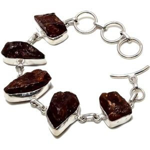 VACHEE Red Baltic Amber Rough Rock Handmade Five Collet Bracelet 7-9" For Girls Women 925 Sterling Silver Plated Jewelry 3464