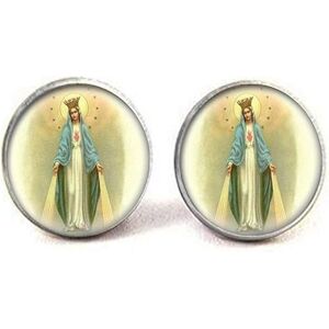 Zhshqin Our Lady of The Miraculous Medal Cufflinks Virgin Mary Jewelry Charm Jewelry Glass Photo Jewelry