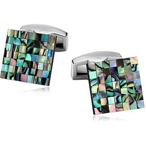 Daesar Jewelry Stainless Steel Cufflinks for Men Mother of Pearl Nature Shell Square Silver Cufflink