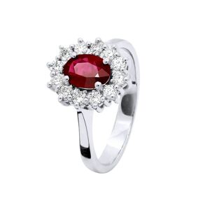 Diadema Womens - Ring - Ruby Surrounded By Diamonds - White Gold - Red - Size N