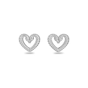 Swarovski , Heart-shaped Crystal Earrings, White, Rhodium-Plated ,Gray female, Sizes: ONE SIZE