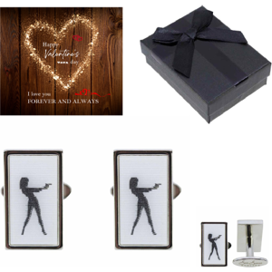 GameChanger Asso T/A 50 Shade of Lust Girl With A Gun Cufflinks+Valentine Box