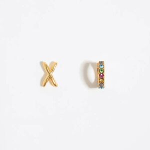 BIMBA Y LOLA Multicolor crystal mini hoop and letter X earrings GOLD UN adult