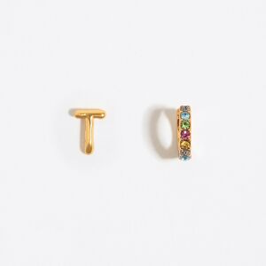 BIMBA Y LOLA Multicolor crystal mini hoop and letter T earrings GOLD UN adult