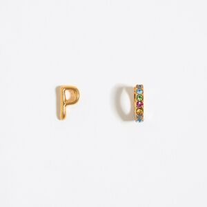 BIMBA Y LOLA Multicolor crystal mini hoop and letter P earrings GOLD UN adult