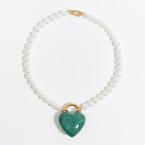 BIMBA Y LOLA Pearl necklace with turquoise glitter heart TURQUOISE UN adult