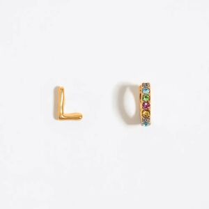 BIMBA Y LOLA Multicolor crystal mini hoop and letter L earrings GOLD UN adult