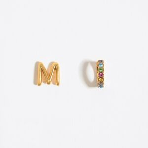 BIMBA Y LOLA Multicolor crystal mini hoop and letter M earrings GOLD UN adult